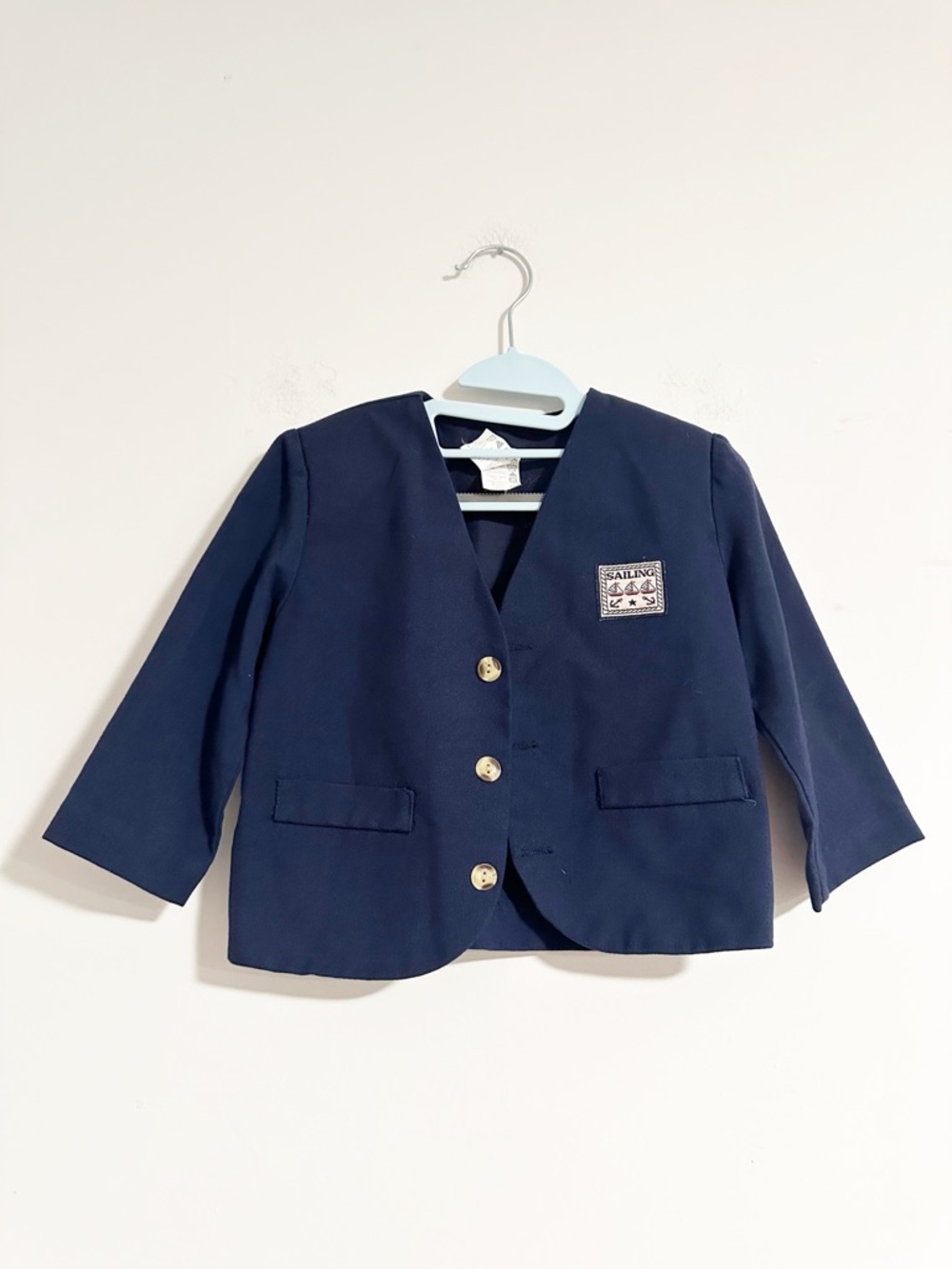 Vintage Kids Navy Sailing Blazer Jacket - Gold Buttons Nautical Crest Size 24 mo